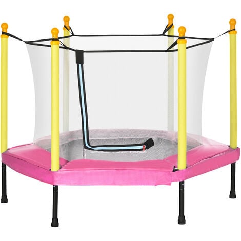 ZONEKIZ cama elástica para niños 95x85 cm con red de seguridad trampolín  infantil para niños de 3-6 años para interior carga 50 kg 122x122x97 cm rosa