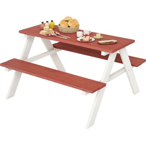Outsunny juego de mesa y 2 bancos infantiles de madera mesa de picnic para niños de 3-8 años para jardín patio terraza 89x79x50 cm marrón