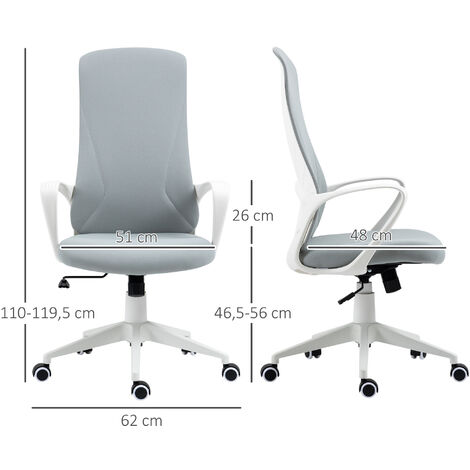 Vinsetto Silla de Oficina Ergonómica Silla Escritorio Giratoria y Ajustable  en Altura con Asiento Reposabrazos y Respaldo Acolchados 67x69x92-102 cm  Gris