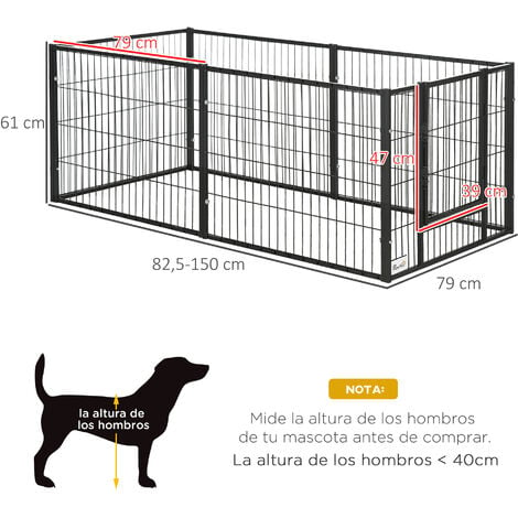 PawHut Parque para Perros de 6 Paneles Corralito para Perros Valla Metálica  para Mascotas con Ancho Ajustable y Marco de Acero 82,5-150x79x61 cm Negro.