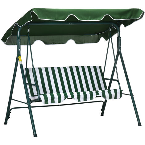 Outsunny columpio balancín de jardín exterior de 3 plazas con cojín techo ajustable y marco de acero para balcón terraza carga 240 kg 172x110x153 cm