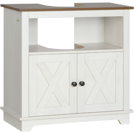 kleankin mueble para debajo del lavabo de madera armario de baño de suelo mueble bajo lavabo de pie con 2 puertas y estante 60x30x60 cm blanco