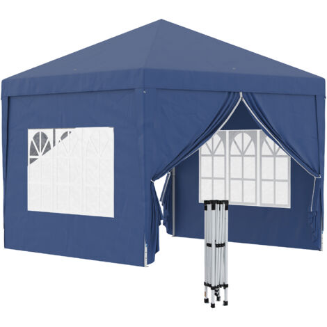 Carpa plegable con 4 paredes desmontables 3x3m cenador de jardín gazebo impermeable protección UV y bolsa de transporte para recepción evento azul