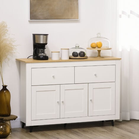 HOMCOM aparador de cocina con 2 cajones 3 puertas y estante interior ajustable 117x35x80 cm
