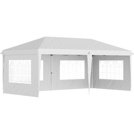 Outsunny carpa plegable 6x3 m con 4 laterales desmontables cenador de jardín con 4 ventanas visibles y bolsa de transporte para patio terraza blanco