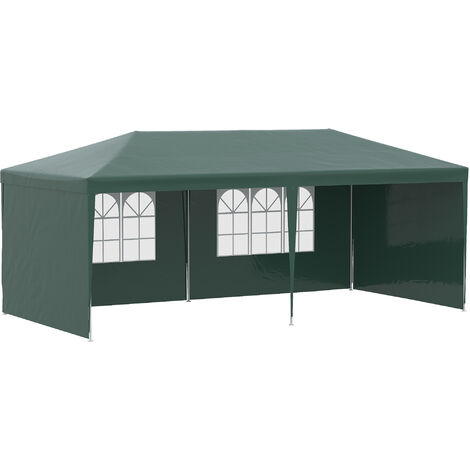 Outsunny carpa de jardín 6x3 m con 4 paredes laterales y 2 ventanas visibles cenador gazebo de exterior con marco de acero para fiestas eventos bodas