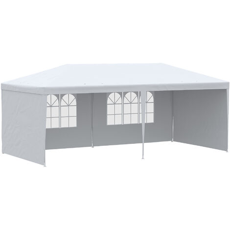 Outsunny carpa de jardín 6x3 m con 4 paredes laterales y 2 ventanas visibles cenador gazebo de exterior con marco de acero para fiestas eventos bodas
