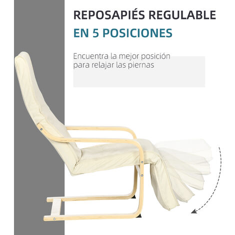 HOMCOM sillón de salón con reposapiés ajustable silla relax butaca tapizado en tela con marco de madera carga 120 kg para oficina 66,5x94x100 cm crema