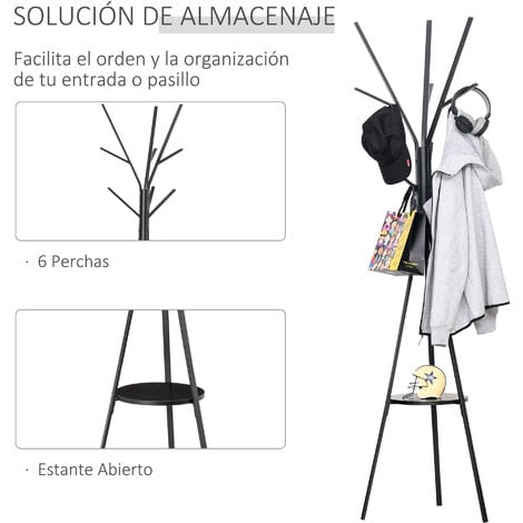 HOMCOM Perchero de Pie de Bambú Perchero para Ropa con Estantes de  Almacenamiento y Varilla Colgante 90x30x145 cm Natural