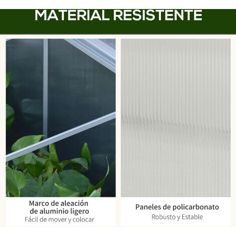 Outsunny Invernadero de Jardín Aluminio Policarbonato Transparente Vivero Casero para Plantas Cultivos Protección UV y Resistente