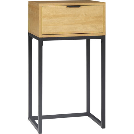HOMCOM mesa auxiliar con cajón patas de acero para pasillo salón dormitorio 40x30x76 cm natural