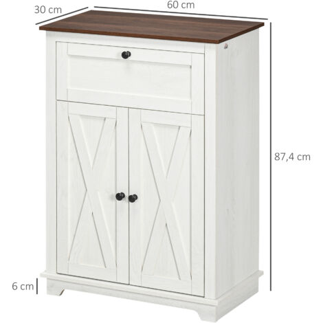 HOMCOM aparador para salón armario de almacenamiento con puertas dobles cajón y estante ajustable para cocina dormitorio 60x30x87,4 cm blanco
