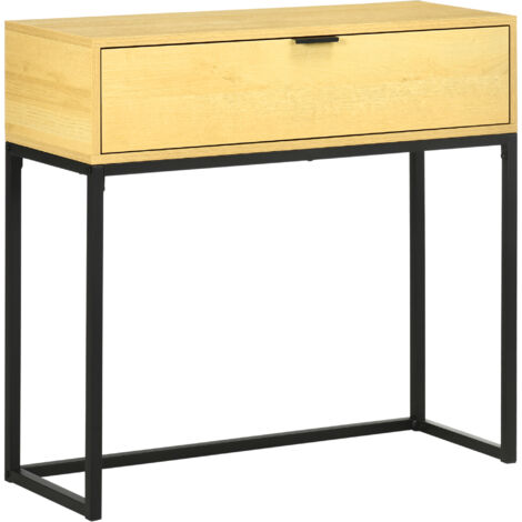 HOMCOM mesa consola con cajón consola auxiliar moderna mesa de entrada con patas de acero para pasillo salón dormitorio 80x30x76 cm natural