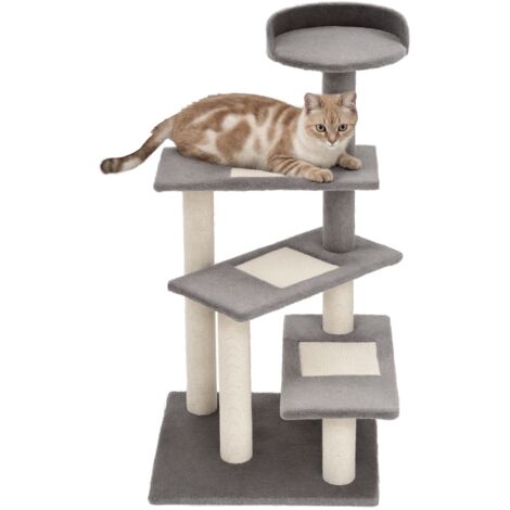 Árbol Rascador para Gatos 48,5x48,5x100 cm Centro de Actividad 3 Plataformas para Arañar Tablero Aglomerado Cubierta de Felpa Sisal