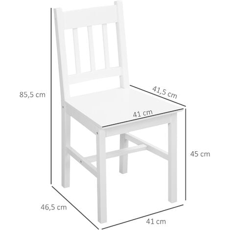 HOMCOM Juego de 2 Sillas de Comedor Blancas Silla de Cocina con Respaldo de  Listones Marco de Madera de Pino 41x46,5x85,5 cm