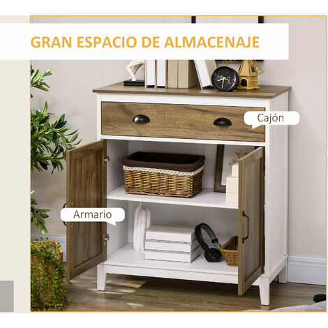 HOMCOM Aparador de Salón Armario de Almacenamiento Mueble Auxiliar de Cocina  con 2 Puertas y Estante Ajustable para Comedor Entrada 80x37x75 cm Blanco