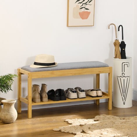 HOMCOM banco zapatero de bambú zapatero con asiento tapizado para 3 pares  de zapatos con estante