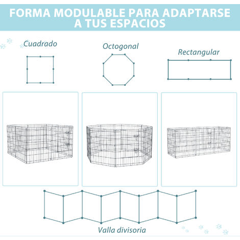 Parque de juegos para perros 8 paneles de metal PawHut 76x61 cm