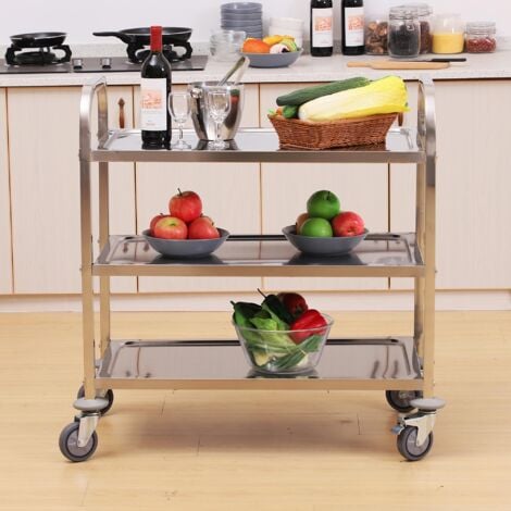 Carro de Cocina Carrito Auxiliar con Ruedas Isla de Cocina 3 Nivel de Acero