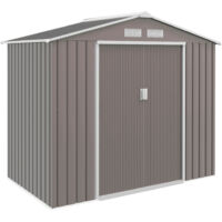 Outsunny caseta de jardín 213x130x185 cm cobertizo metálico de exterior para almacenamiento de herramientas con 2 puertas correderas y 4 ventanas gris