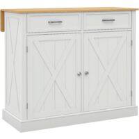HOMCOM isla de cocina carro de cocina con encimera de madera plegable 2 puertas 2 cajones estante ajustable y 4 ruedas 105x60x90,5 cm blanco