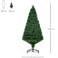 Árbol de Navidad de Fibra Óptica 150cm Multicolor con Base de Soporte - Verde