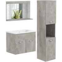 kleankin conjunto de muebles de baño de pared 3 piezas incluye espejo armario con lavabo cerámico y columna auxiliar de baño gris