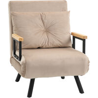 Sofá cama convertible sillón cama triple pliegue con respaldo ajustable de 5 niveles y almohada acolchada carga 120 kg 63x73x81 cm beige