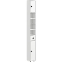 Kleankin mueble auxiliar baño moderno armario alto de baño con 1 cajón 5 estantes ajustables y 2 armarios carga 30 kg 20x20x180 cm