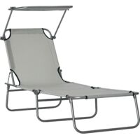 Outsunny tumbona de jardín plegable con toldo desmontable y regulable respaldo reclinable para terraza acampada al aire libre 187x58x36 cm