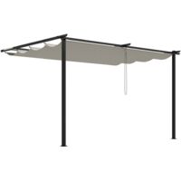 Outsunny pérgola de pared de jardín 4x3 m gazebo exterior cenador con techo retráctil tela de poliéster y marco de acero para patio terraza balcón