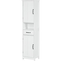 Columna de baño moderno mueble auxiliar de baño con 2 puertas 1 cajón estante abierto y estantes ajustables antivuelco 40x30x164 cm