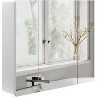 Mueble de baño con espejo mueble de pared para baño con 3 puertas y estantes internos ajustables 70x15x60 cm