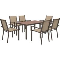 Conjunto de comedor de exterior de 7 piezas conjunto de mesa y 6 sillas de jardín con sillas apilables y marco de acero para terraza patio