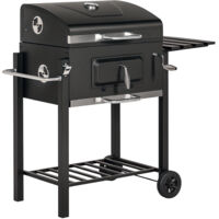 Barbacoa de Carbón con Ruedas Barbacoa con Tapa Parrillas de Acero Inoxidable Termómetro Brasero Ajustable Bandeja Lateral y Estante 113x65x108 cm