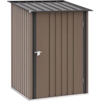 Cobertizo de jardín 0,92 m² 100x103x160 cm caseta de jardín metálica con 1 puerta y cerradura para almacenamiento de herramientas marrón