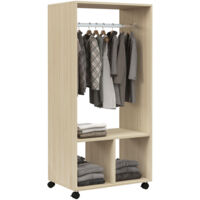 Armario ropero con ruedas armario para ropa con barra estantes abiertos organizador para colgar ropa de dormitorio 60x40x128 cm natural