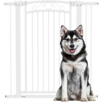PawHut barrera para perros puerta para perros con ancho ajustable 76-104 cm 2 extensiones y doble bloqueo para escaleras y puertas blanco