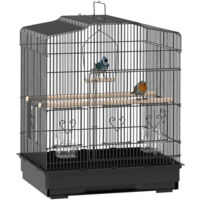 PawHut jaula para pájaros 46,5x36x59 cm pajarera con puertas perchas columpio bandeja extraíble y asa de transporte para canario periquito negro