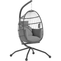 Outsunny silla colgante huevo con soporte columpio jardín exterior con cesta plegable cojín y reposacabezas para interior exterior carga 120 kg gris