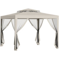 Outsunny carpa de jardín 3x3 m cenador desmontable de exterior gazebo con 4 mosquiteras laterales techo doble anti-UV impermeable beige