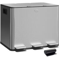 Cubo de basura de cocina con 3 compartimentos 3x10L papelera de cocina de acero inoxidable con pedales tapas de cierre suave y cubo extraíble plata