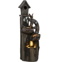 Outsunny fuente de agua 2 en 1 con casita para pájaros iluminación LED fuente decorativa en cascada de 4 niveles 34,5x29,5x92 cm multicolor