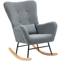 HOMCOM mecedora de borreguito mecedora para lactancia con respaldo acolchado almohada y base de madera de caucho carga 120 kg gris