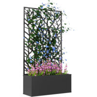 Outsunny jardinera exterior grande de metal jardinera con pantalla de privacidad jardinera de pared o independiente 61x23x113 cm negro