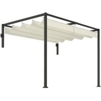 Outsunny pérgola con techo retráctil pérgola de pared 3x2 m cenador con tela de poliéster resistente al agua pabellón para jardín exterior crema