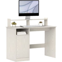 HOMCOM escritorio con estantería moderno con puerta compartimentos abiertos y soporte para monitor para dormitorio hogar oficina 108x50x94 cm crema