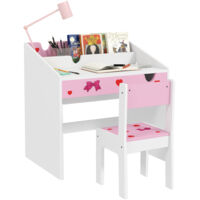 AIYAPLAY juego de escritorio y silla para niños de +3 años pupitre infantil con cajón extraíble y compartimento para dormitorio sala rosa y blanco