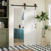 HOMCOM puerta corredera de granero con herrajes puerta corredera de interior con manija rodillo y guía de suelo mejorados 71,5x213,4 cm blanco