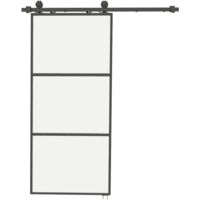 HOMCOM puerta corredera con herrajes puerta corredera de cristal con mecanismo cierre suave para baño salón sala de estar cocina 91,4x203,2 cm negro